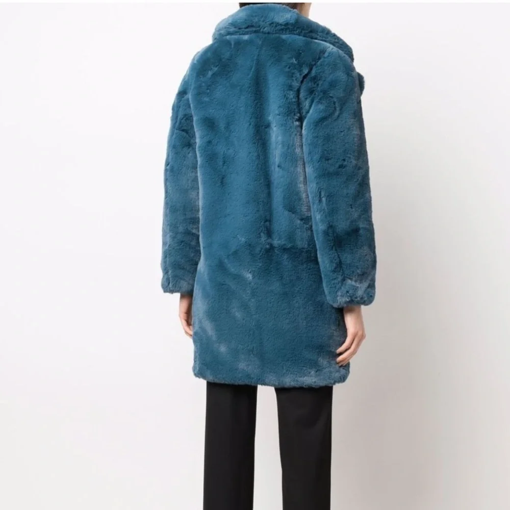 NWT Apparis Stella Faux Fur Coat in stone blue - Picture 2 of 11
